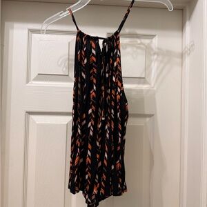 Sleeveless Chevron Print Halter Tank Top - Black & Orange